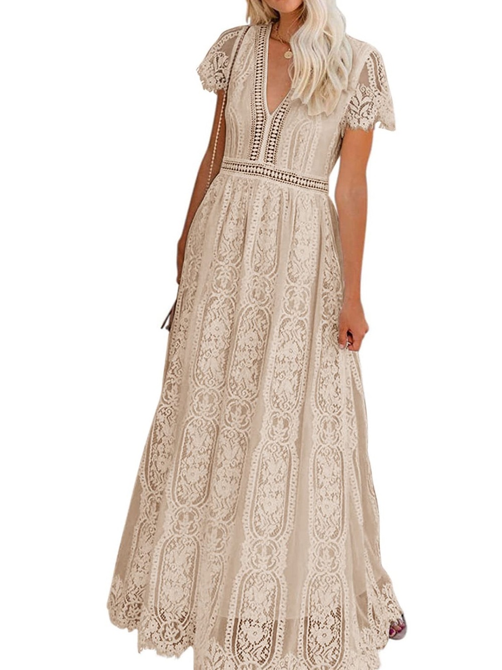 MEROKEETY Lace Maxi Dress NWT Size Medium Cream Boho